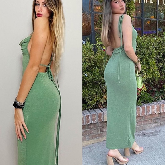 Open Back Mint Green Maxi Dress - Picture 4 of 6